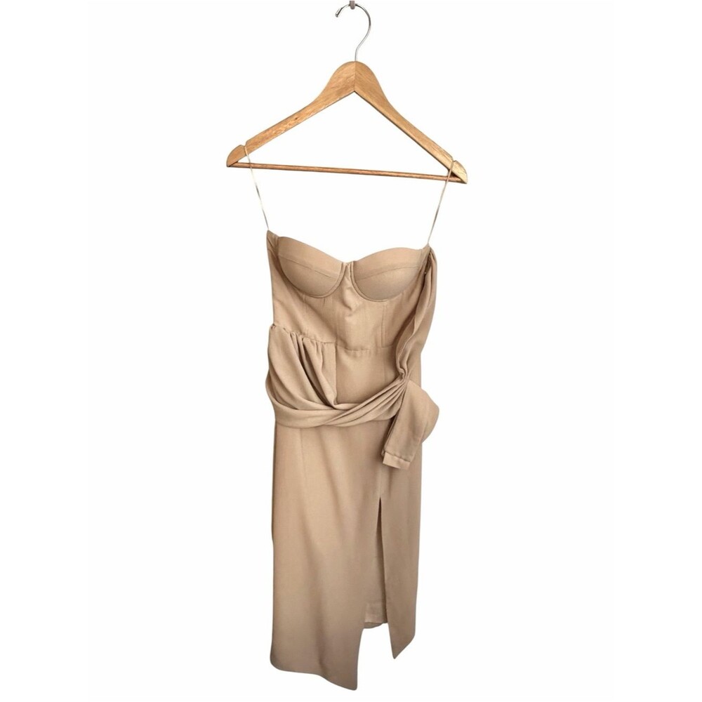 Misha Nude Strapless Midi Dress